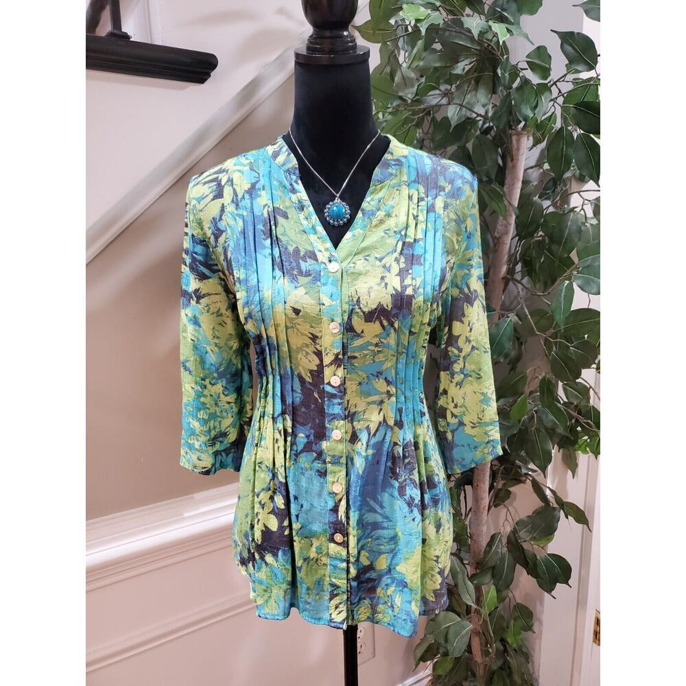 Ruby Rd. Women's Multicolor Floral Viscose Long Sleeve‎ Button Down Shirt Small